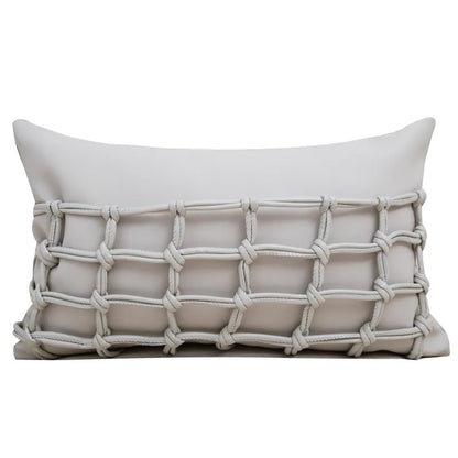 Tillbaka Faux Leather Throw Pillow Cover - Modern Minimalist Woven Hollow Design in a luxury minimalist interior with faux leather pillow cover