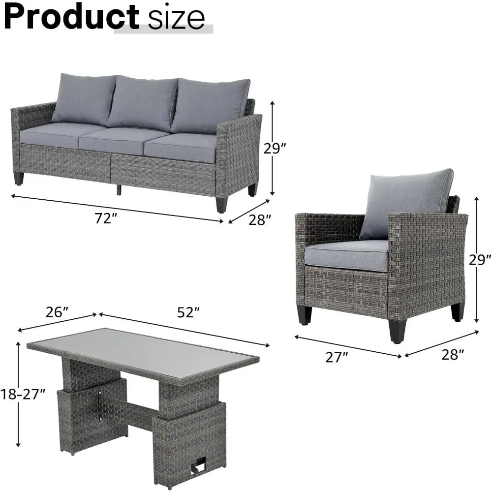 4-piece Outdoor All-weather Wicker Sectional Patio Set