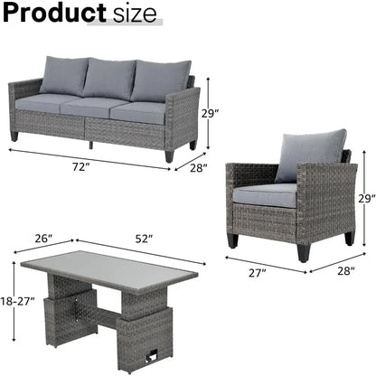4-piece Outdoor All-weather Wicker Sectional Patio Set
