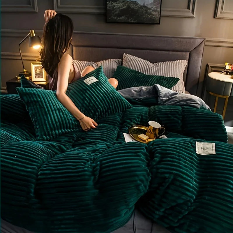 BowLift Corduroy Duvet Cover Set - Ribbed Velvet Plush with 2 Pillowcases, pink corduroy duvet cover with plush ribbed design