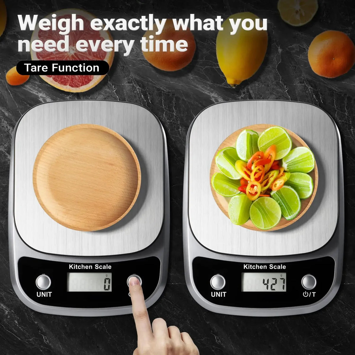Digital Kitchen Food Scale, 11 lb Capacity with Tare Function, LCD Display & Stainless Steel Platform - digital kitchen scale for cooking and baking