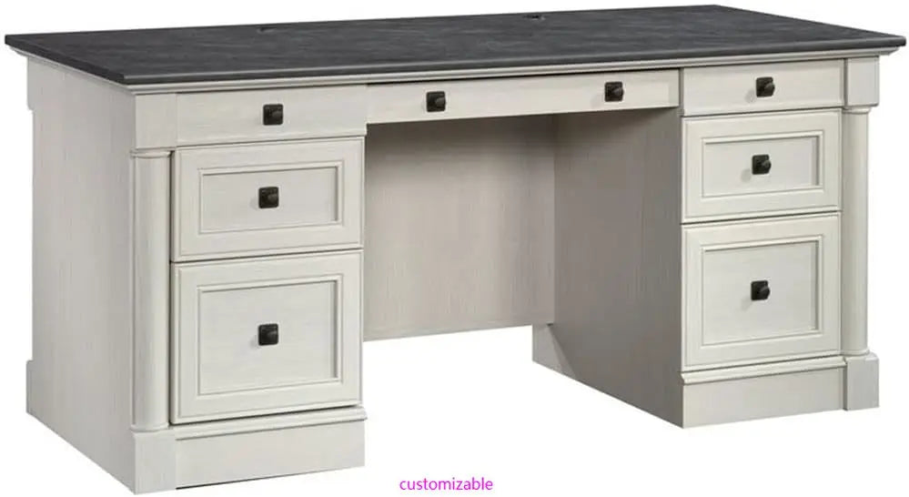 Executive Office Desk  w/File Cabinet Storage in Glacier Oak