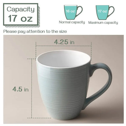 Close-up view of Set of 6 Modern Gray 17 Oz Ceramic Coffee Mugs showcasing their durable and elegant design - a charming ceramic coffee mugs set.