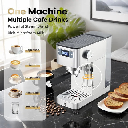 Garvee Espresso Machine 20 Bar with Milk Frother - Stainless Steel 1350W Espresso Maker - Silver, espresso machine with frother brewing espresso