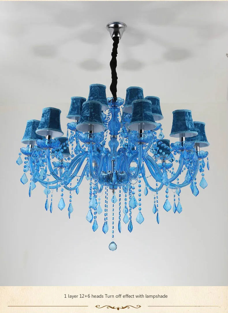 European Mediterranean Blue Crystal Chandelier