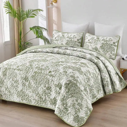 3-Piece Queen Floral Quilt Set, Lightweight Reversible Farmhouse Coverlet with 2 Pillow Shams - blue and yellow floral bed quilt