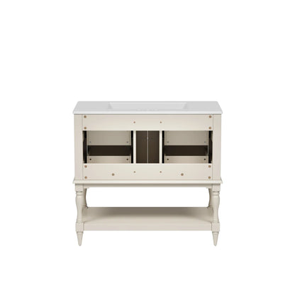 36" Beige Bathroom Vanity w/Ceramic Undermount Sink