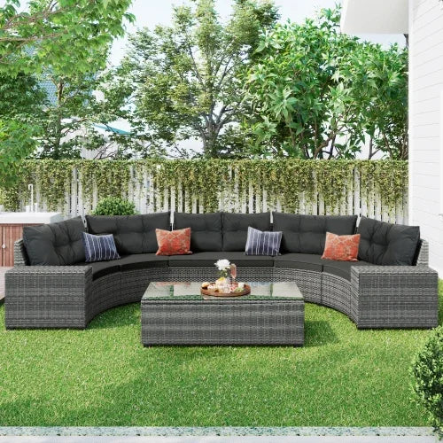 8-Piece  Outdoor Half-Moon Wicker Sofa Set