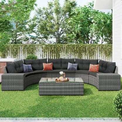 8-Piece  Outdoor Half-Moon Wicker Sofa Set