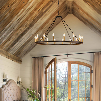 Rustic Farmhouse 16-Light Wagon Wheel Chandelier
