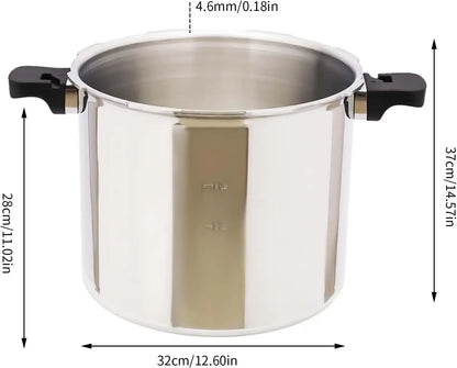 An ergonomic design of 23Qt Pressure Canner with Gauge featuring easy-to-hold anti-scald handles.