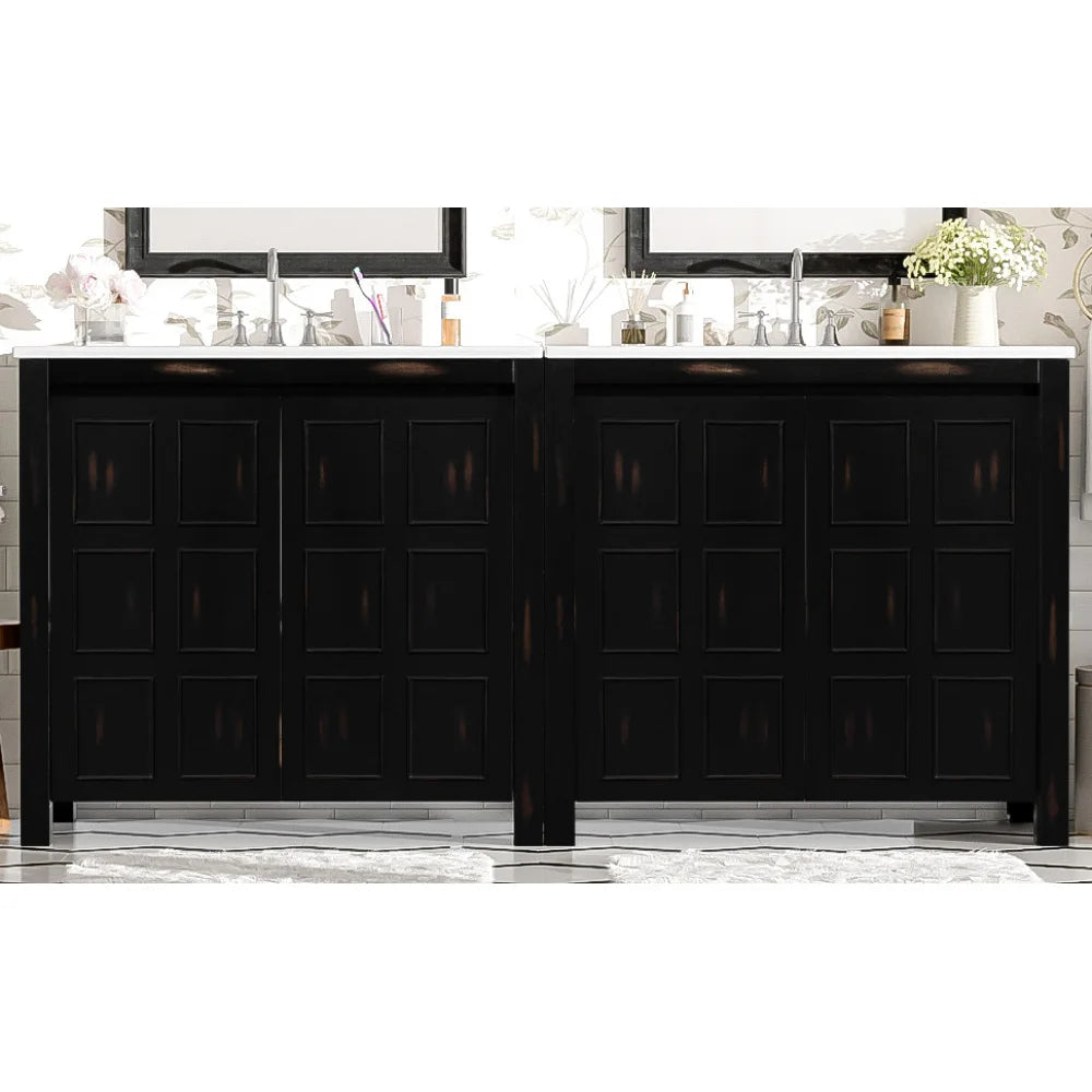 72" Bathroom Vanity Set with Double Vanities (Separate), Double Ceramic Sinks, Soft-Close Doors & Adjustable Shelf – Retro
