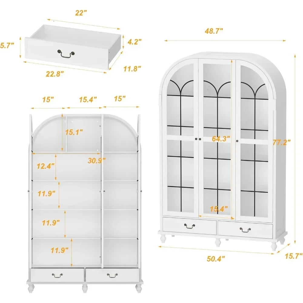 White Arched Curio Cabinet w/Glass Doors