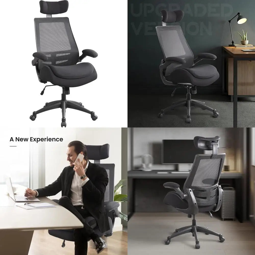 Adjustable headrest and flip-up arms of the 400lb High Back Ergonomic Office Chair, highlighting its customizable features for a perfect fit.