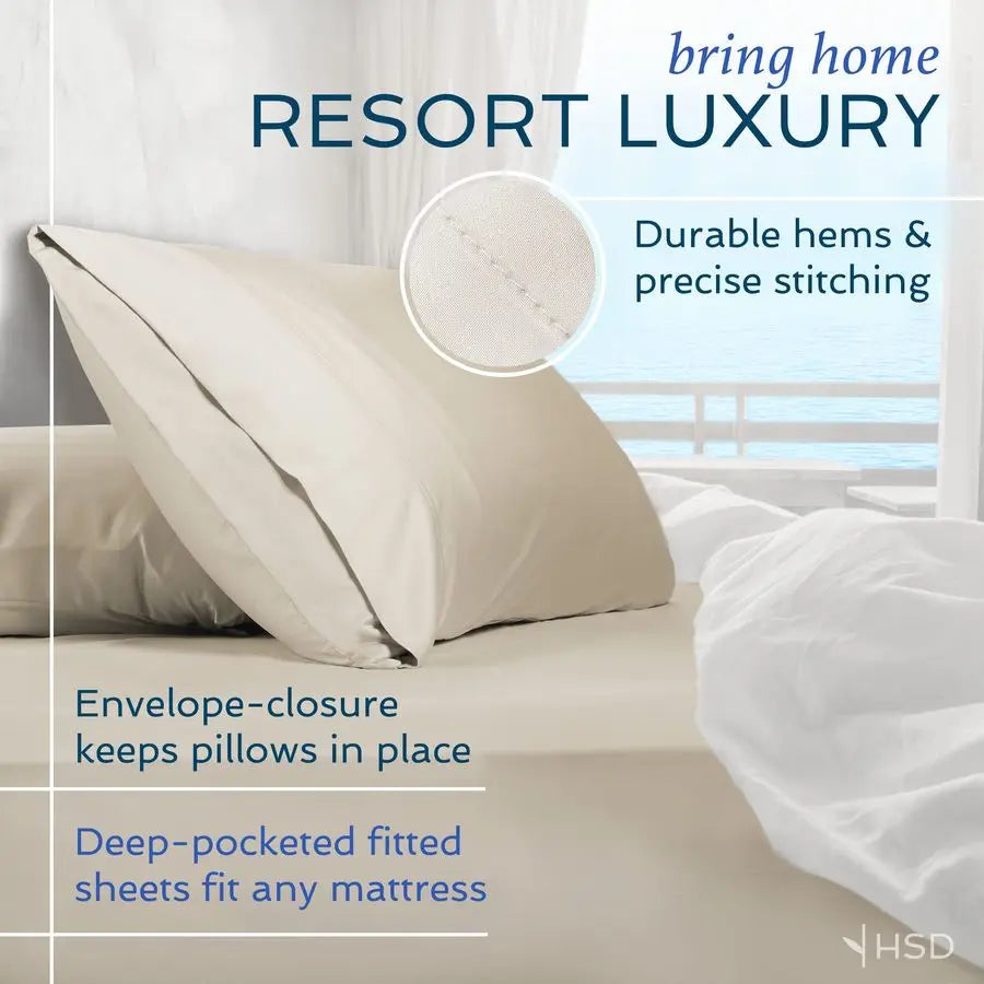 Elegant Luxury 4-Piece Queen Sheet Set displayed on a stylish bed, emphasizing its eco-friendly bamboo viscose material for a chic bedroom decor.