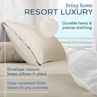 Elegant Luxury 4-Piece Queen Sheet Set displayed on a stylish bed, emphasizing its eco-friendly bamboo viscose material for a chic bedroom decor.
