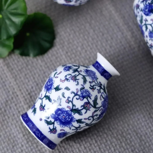 Traditional Asian Blue & White Mini Decorative Porcelain Jar
