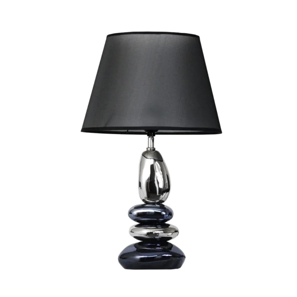 Contemporary Stacked Stone Table Lamp w/Black Fabric Shade