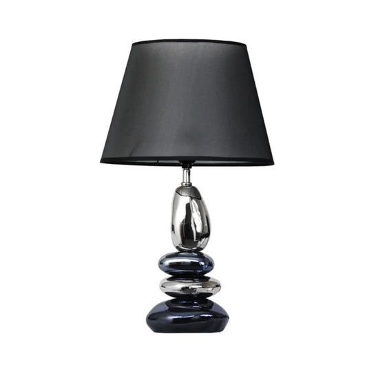 Contemporary Stacked Stone Table Lamp w/Black Fabric Shade