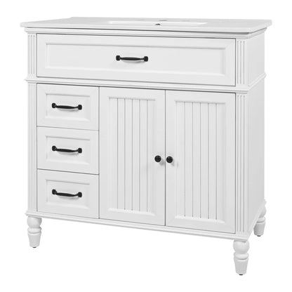 Freestanding 36" White Bathroom Vanity w/Ceramic Sink