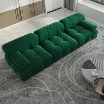 Green or Blue Velvet Modular Sectional Sofa showing tufted cushions – A cozy and elegant modular sectional sofa perfect for any living room.