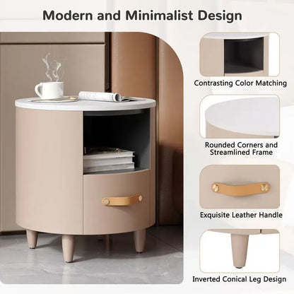 Minimalist & Modern Round Bedside Table with Storage Drawer