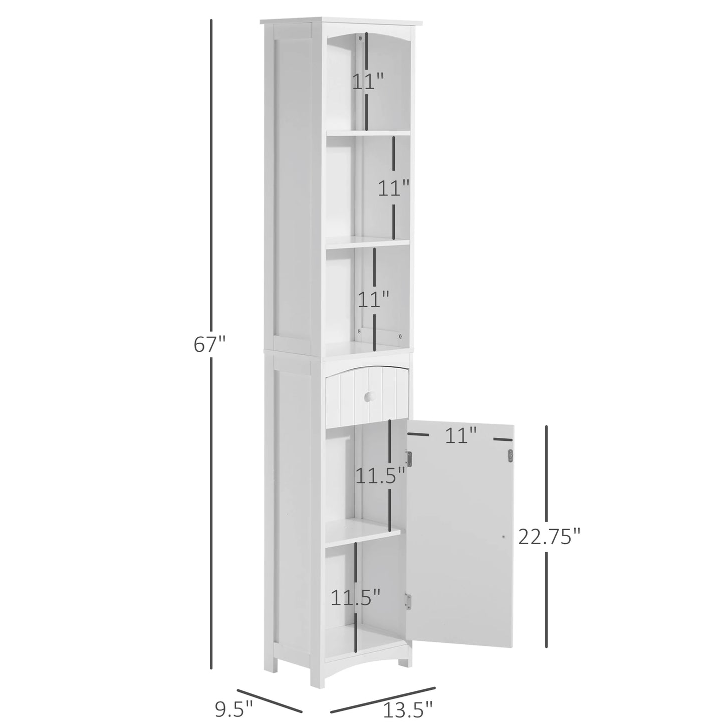 67" Tall Slim Bathroom Storage Cabinet 