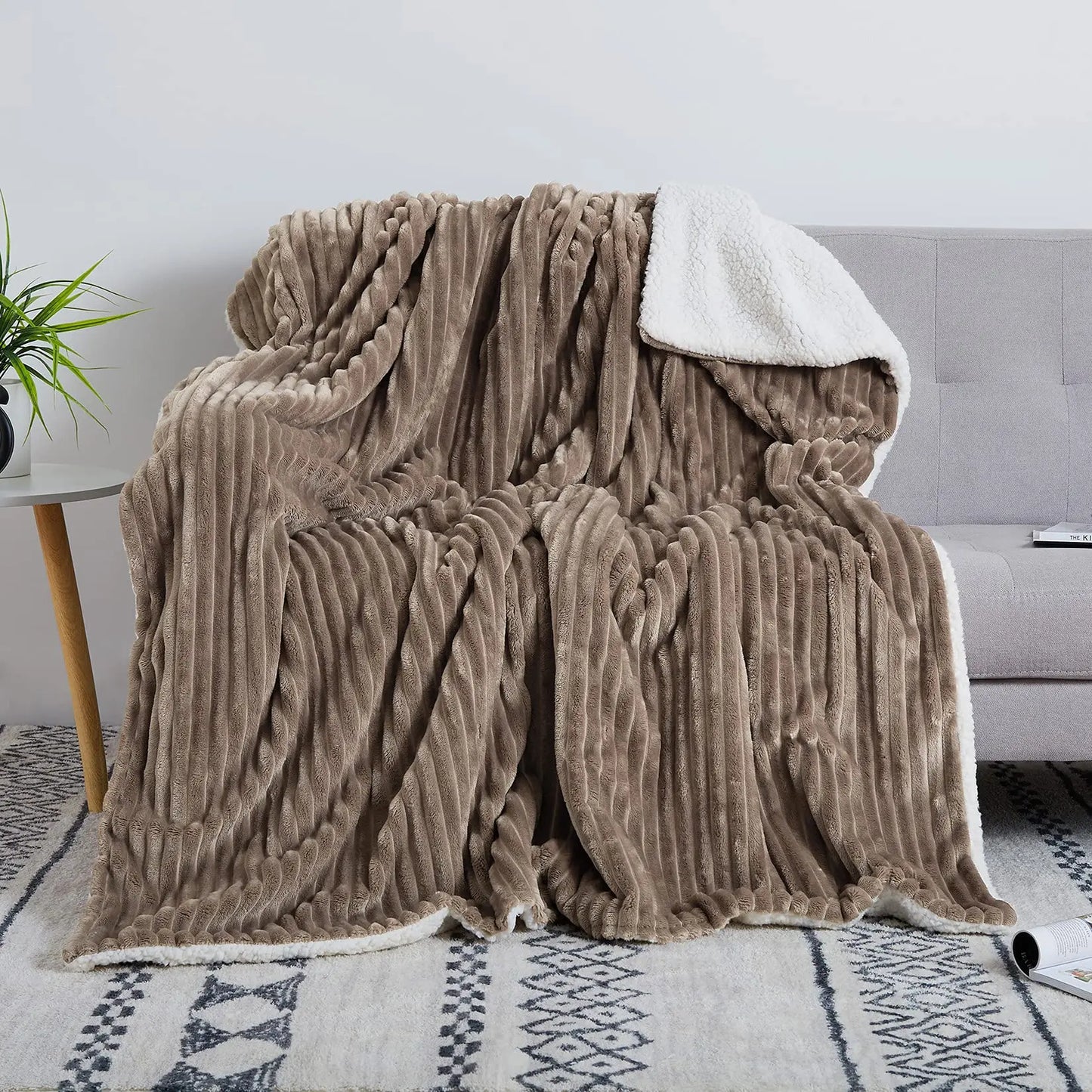 Soft & Cozy Striped Sherpa Flannel Throw Blanket