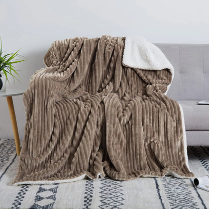 Soft & Cozy Striped Sherpa Flannel Throw Blanket