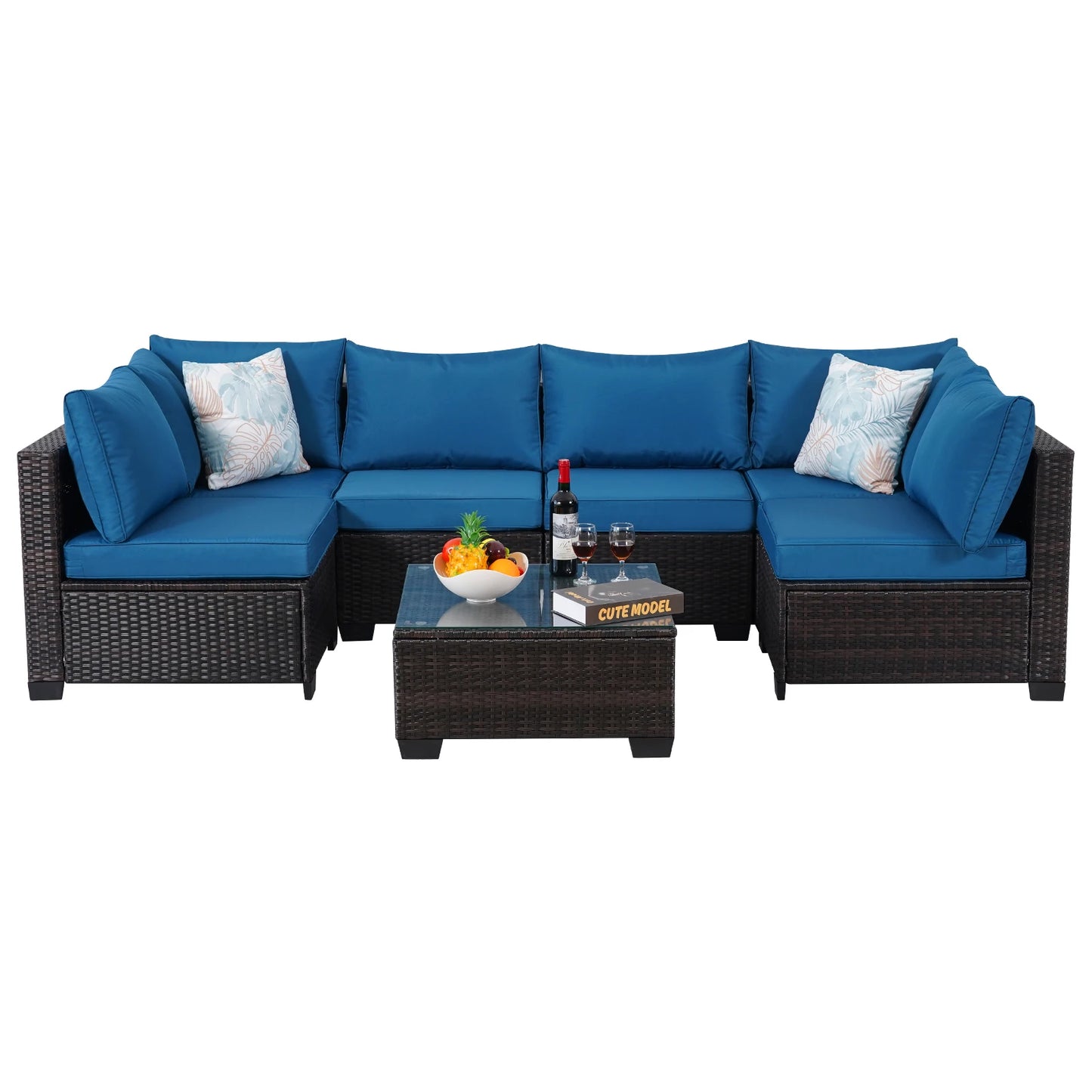 7-Piece Rattan Wicker Sectional Sofa Set