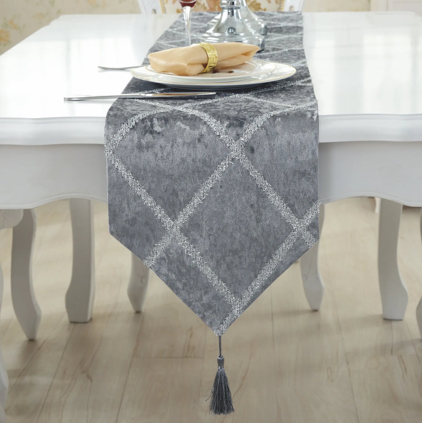Long Strip Table Runner in Blue - Contemporary long table runner that complements various decor styles.