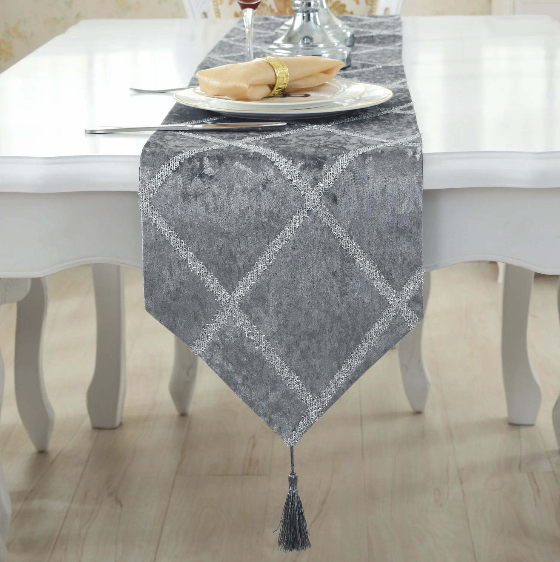 Long Strip Table Runner in Blue - Contemporary long table runner that complements various decor styles.
