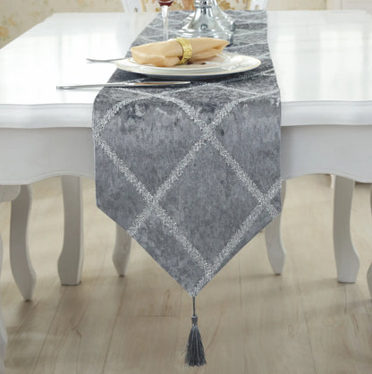 Long Strip Table Runner in Blue - Contemporary long table runner that complements various decor styles.