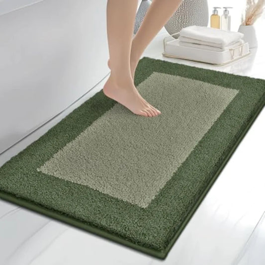 Extra Soft Absorbent Two-toned Olive Green & Sage Bathroom Rug
