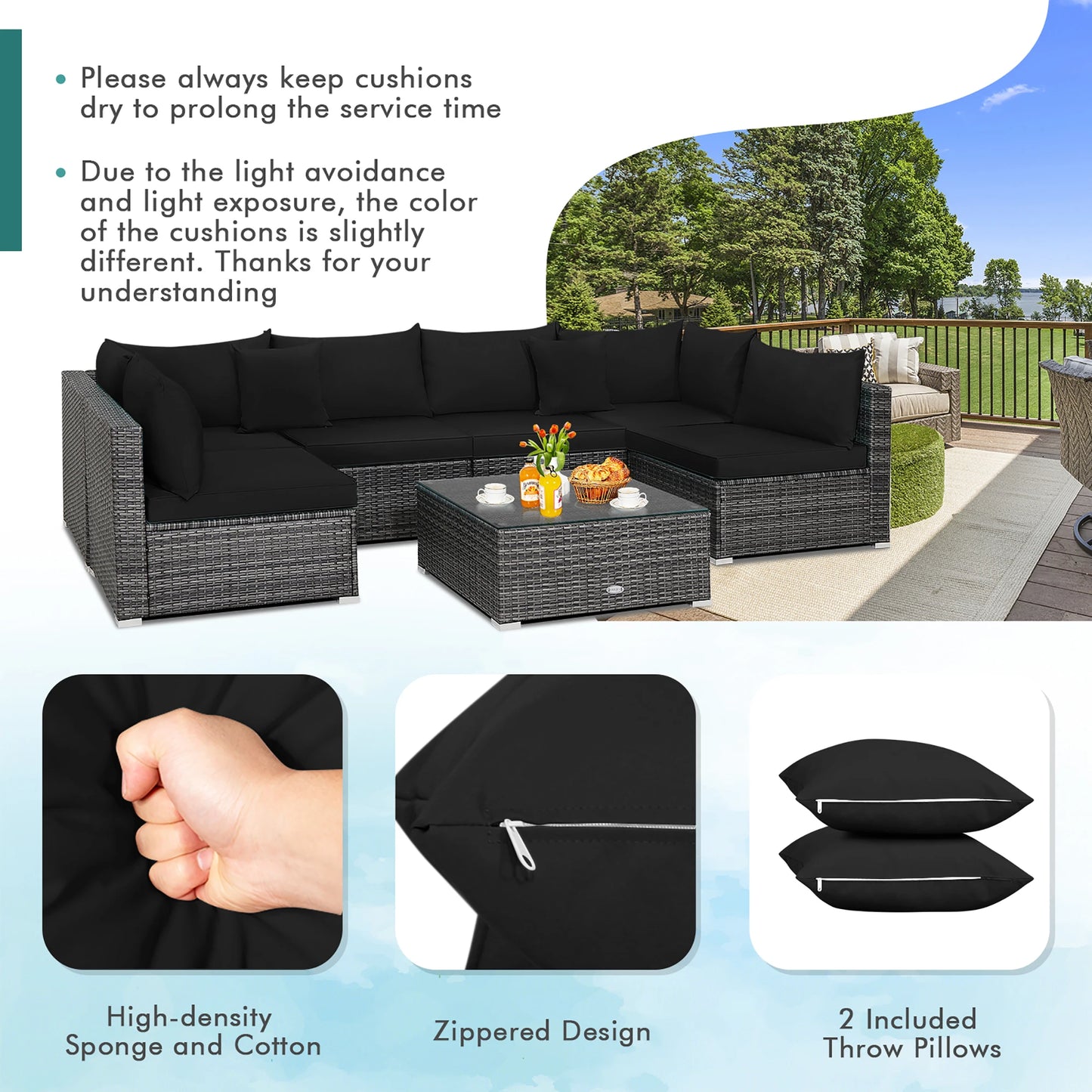 Modern 7-Piece PE Rattan Sectional Sofa Set