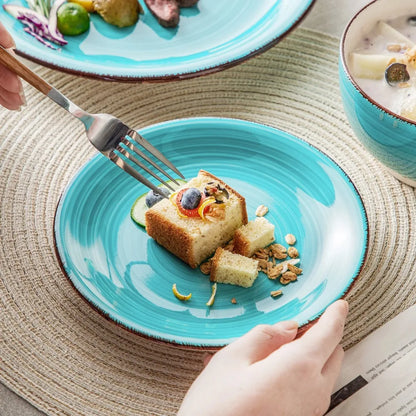 16-Piece Vintage Turquoise Ceramic Dinnerware Set