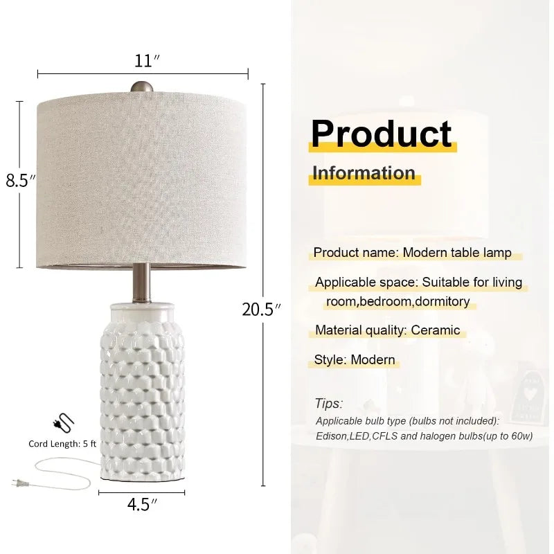 Elegant white finish of the Set of 2 Modern 20.5" White Ceramic Bedside Lamps showcasing modern ceramic bedside lamps that elevate your home decor.