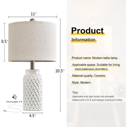 Elegant white finish of the Set of 2 Modern 20.5" White Ceramic Bedside Lamps showcasing modern ceramic bedside lamps that elevate your home decor.