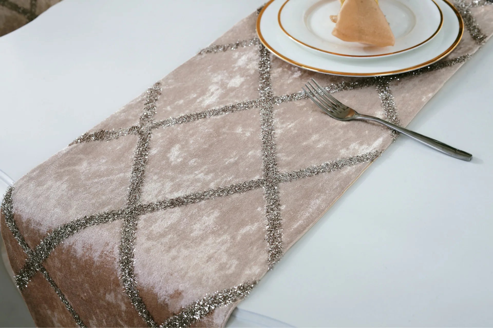 Long Strip Table Runner displayed with table decor - The ideal long table runner for celebrations.