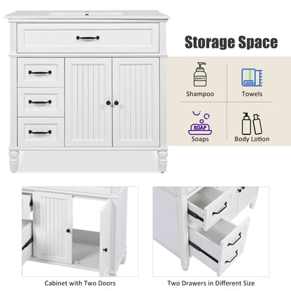 Freestanding 36" White Bathroom Vanity w/Ceramic Sink