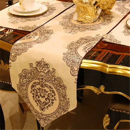 Multiple sizes of High Quality Chenille Noble Table Runner shown together, highlighting options available from compact to extended sizes. A versatile chenille table runner for various table types.