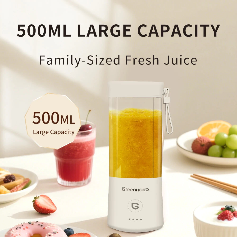 GREENNOVO Portable Blender 500ML - USB Rechargeable Personal Juicer Cup for smoothies and protein shakes