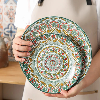 Boho Style 16-Piece Porcelain Dinnerware Set w/Mandala Floral Pattern