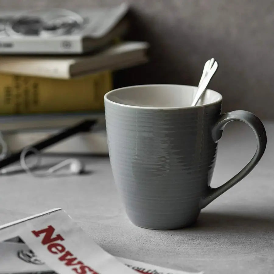 Set of 6 Modern Gray 17 Oz Ceramic Coffee Mugs - durable and chip resistant ceramic coffee mugs set with easy grip handles.