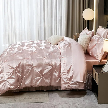 Aesthetic 10-piece King Size Pink Satin Comforter Set