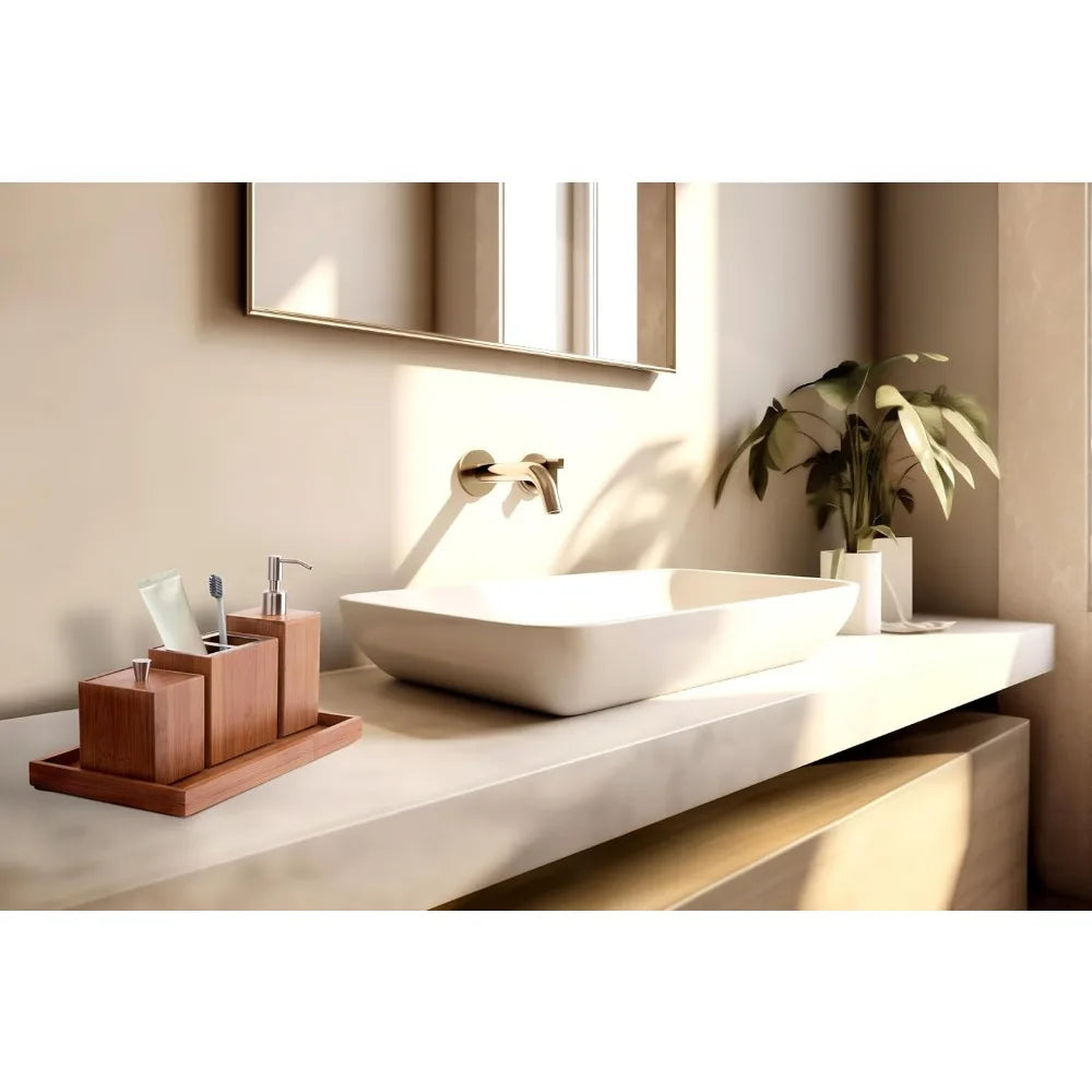 Elegant 5-Piece 100% Bamboo Bath and Vanity Set