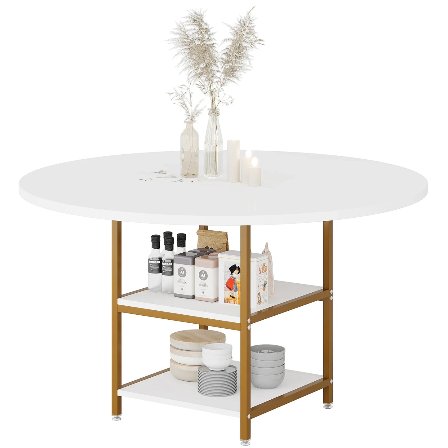 47" Round Solid Wood Dining Table for 4