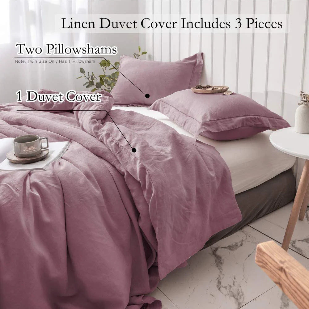 King & Queen Size 100% Linen Duvet Cover Bedding Set w/2 Pillow Shams