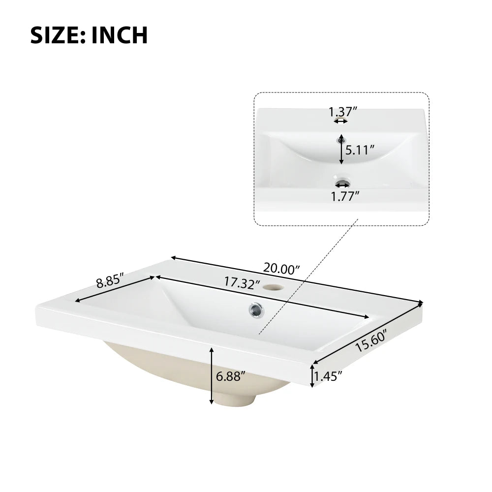 Modern 20" Freestanding Bathroom Vanity w/Drop-in Sink