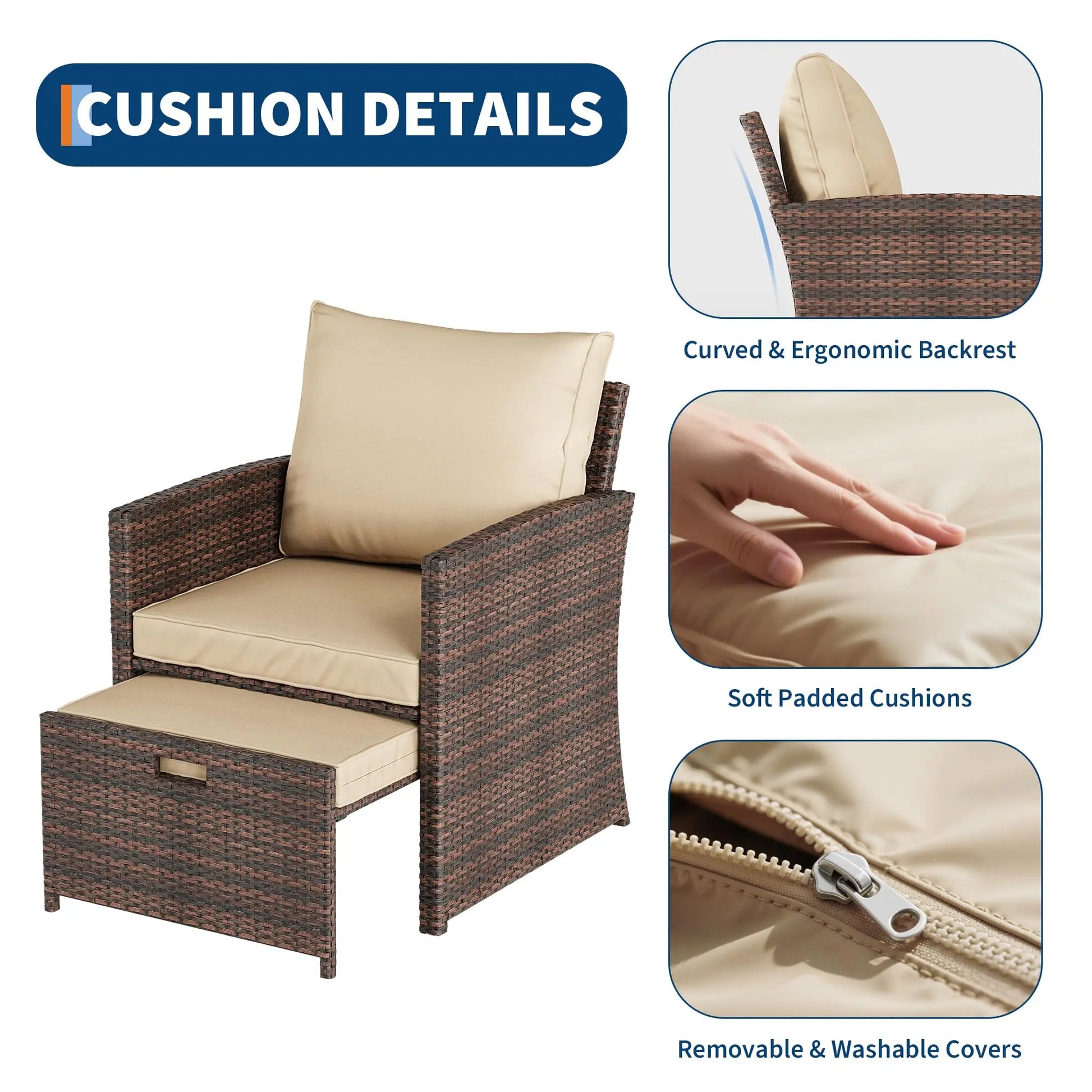 Ergonomic lounge chairs from the Modern 5-Piece Patio Conversation Set, designed for comfort and relaxation in any outdoor space.